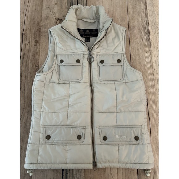 Barbour Quilted Puffer Gillet Vest Beige Sz 4 Eur 34 Ranch Classic - Picture 3 of 8